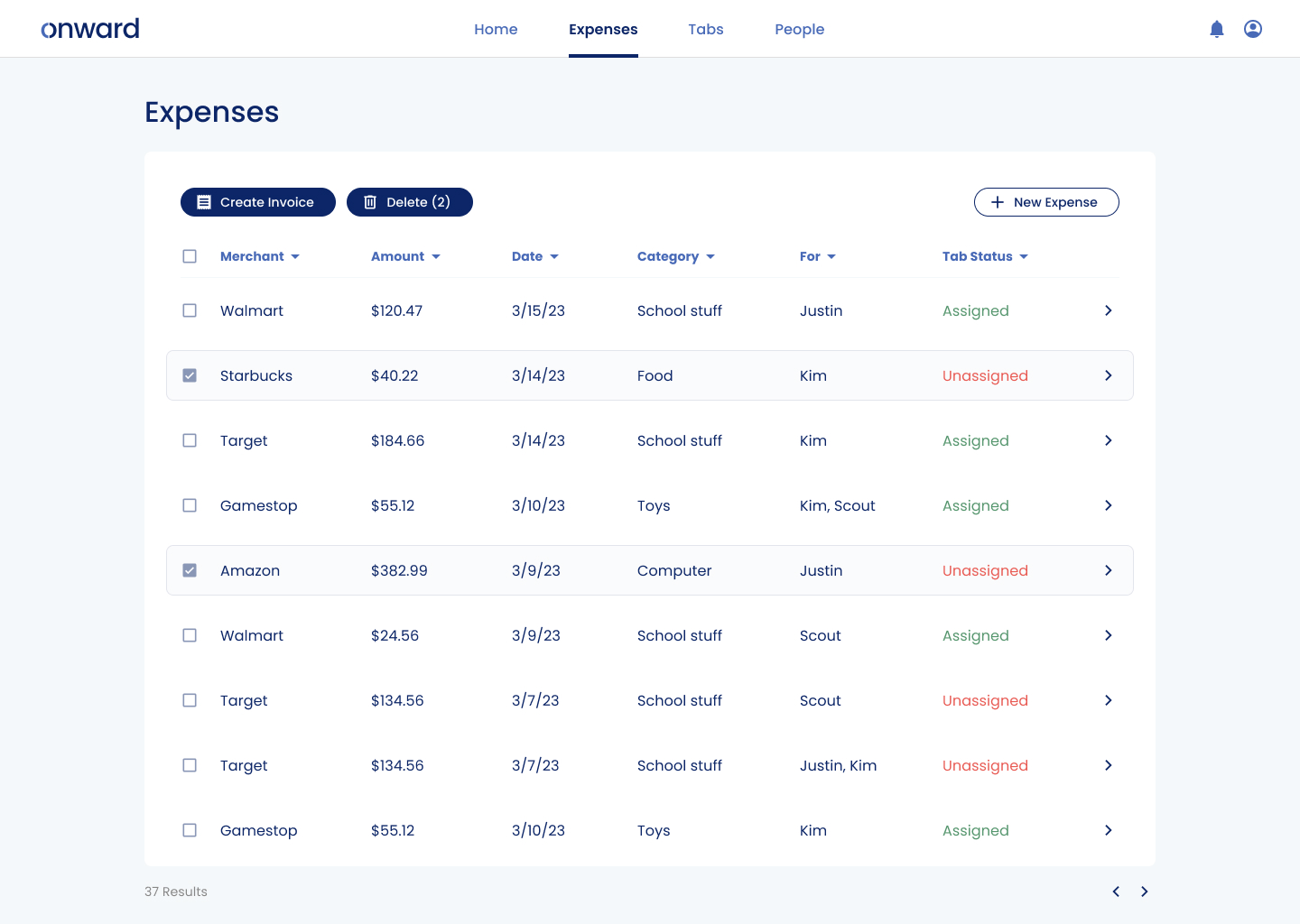 Onward-expense-page